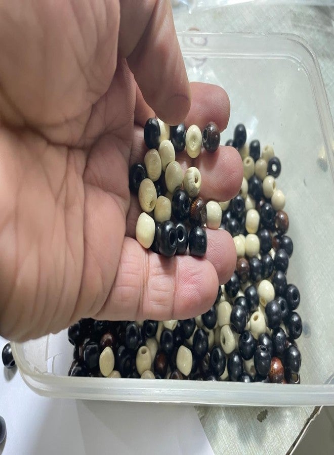 OMX 10mm, Round Wooden Beads for Jewellery Making, Beading & Art Craft Work (Mix of Black Off White & Dk Brown, 10mm, 300 Pc, 100 Gram) - Image 2